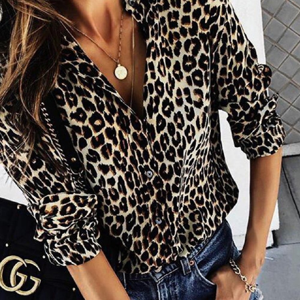 Leopard Print Button Down Blouse